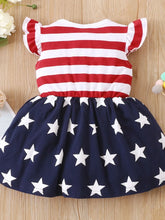 Red and White Striped Patriotic Baby Dress with Ruffles and Buttons