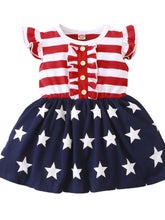 Red and White Striped Patriotic Baby Dress with Ruffles and Buttons