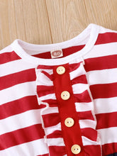 Red and White Striped Patriotic Baby Dress with Ruffles and Buttons