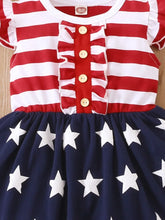 Red and White Striped Patriotic Baby Dress with Ruffles and Buttons