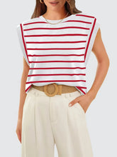 Red and White Striped Sleeveless Top with Wide Leg Pants Set Red