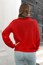 Red Cable Knit Turtleneck Sweater Long Sleeve Pullover