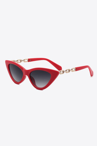 Red Cat Eye Sunglasses with Gold Chain Detail UV400 Protection Deep Red One Size