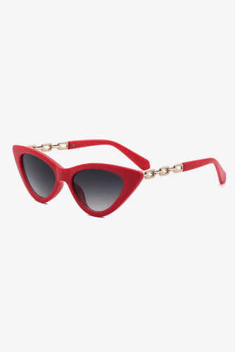 Red Cat Eye Sunglasses with Gold Chain Detail UV400 Protection Deep Red One Size Sunglasses