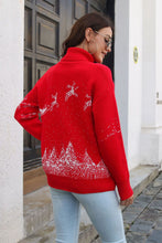 Red Christmas Sweater Long Sleeve Length Patterned Ribbed Turtleneck Pullover