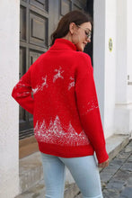 Red Christmas Sweater Long Sleeve Length Patterned Ribbed Turtleneck Pullover Sweater Pullovers