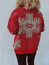Red Christmas Sweater with Gold Snowflakes and Slightly Stretchy Material