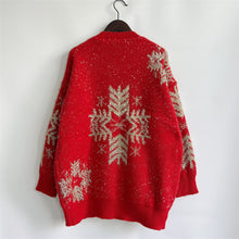 Red Christmas Sweater with Gold Snowflakes Long Sleeve Pullover
