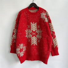 Red Christmas Sweater with Gold Snowflakes Long Sleeve Pullover