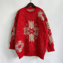 Red Christmas Sweater with Gold Snowflakes Long Sleeve Pullover Sweater Pullovers