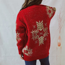Red Christmas Sweater with Gold Snowflakes Long Sleeve Pullover