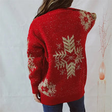 Red Christmas Sweater with Gold Snowflakes Long Sleeve Pullover Sweater Pullovers