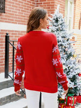 Red Christmas Sweater with Santa Claus and Snowflake Long Sleeves Sweater Pullovers
