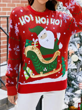 Red Christmas Sweater with Santa Claus and Snowflake Long Sleeves