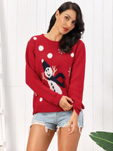 Red Christmas Sweater with Snowman Long Sleeve Stretch Pullover