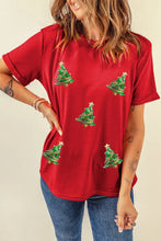 Red Christmas Tree Sequin T Shirt for Women