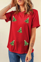 Red Christmas Tree Sequin T Shirt for Women