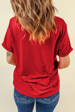 Red Christmas Tree Sequin T-Shirt with Twist Front and Rolled Sleeves