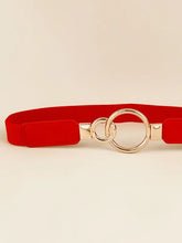 Red elastic PU belt with double ring buckle and gold rings