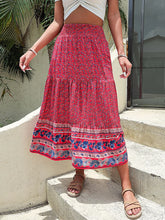 Red Floral Print Midi Skirt in 100 Percent Viscose Hot Pink