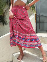Red Floral Print Midi Skirt in 100 Percent Viscose