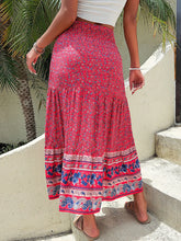 Red Floral Print Midi Skirt in 100 Percent Viscose