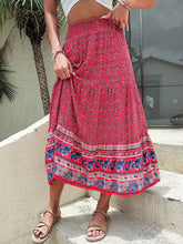 Red Floral Print Midi Skirt in 100 Percent Viscose