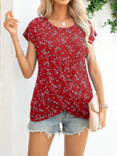 Red Floral Twist Front Stretch Top for Women Deep Red