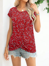 Red Floral Twist Front Stretch Top for Women