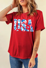 Red Floral USA Graphic T-Shirt for Women Woman T Shirts