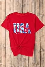 Red Floral USA Graphic T-Shirt for Women