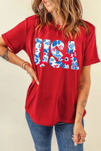 Red Floral USA Graphic T-Shirt for Women