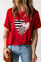 Red heart round neck short sleeve t-shirt with overlapping hearts