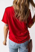 Red heart round neck short sleeve t-shirt with side ruching