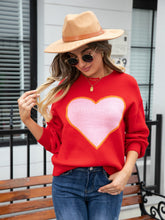 Red Heart Sweater Long Sleeve Length Pullover for Women Deep Red