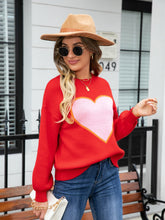 Red Heart Sweater Long Sleeve Length Pullover for Women