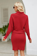 Red Knit Turtleneck Long Sleeve Sweater Dress for Women