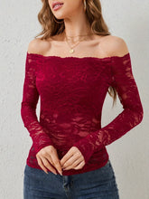 Red Lace Off Shoulder Semi Sheer Top for Women