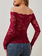 Red Lace Off Shoulder Semi Sheer Top for Women