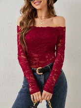 Red Lace Off Shoulder Semi Sheer Top for Women