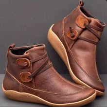 Red Leather Ankle Boots with Buckle Detail and Side Zipper for Women Brown