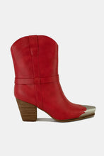 Red Leather Cowboy Boots with Metal Toe and Block Heel Red