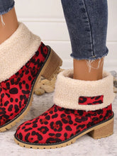 Red Leopard Print Ankle Boots with Faux Fur Trim for Women