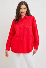 Red Long Sleeve Denim Shacket for Women Scarlet