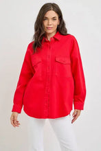 Red Long Sleeve Denim Shacket for Women Woman Outerwear