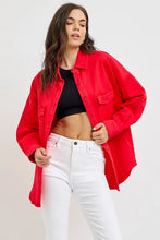 Red Long Sleeve Denim Shacket for Women
