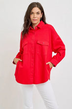 Red Long Sleeve Denim Shacket for Women