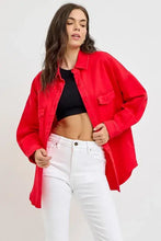 Red Long Sleeve Denim Shacket for Women Woman Outerwear