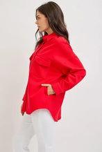 Red long sleeve denim shacket for women