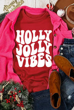 Red long sleeve sweatshirt with white holly jolly vibes graphic round neck